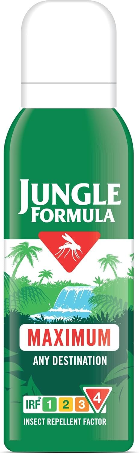 Jungle Formula Maximum Strength Insect Repellent Aerosol Spray (125ml - 50% DEET) - Up to 9 Hour Protection Against Mosquitoes, Ticks & Biting Insects - Mosquito Repellent for Travel & Domestic Use