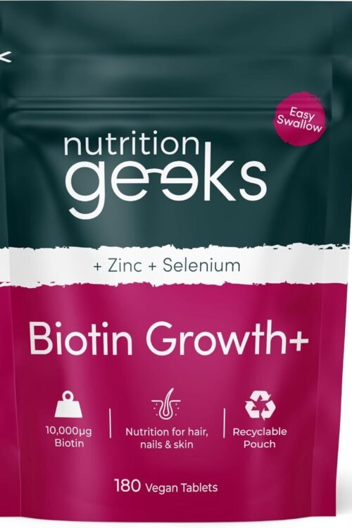 Biotin Hair Growth Supplement – 180 Vegan Tablets Enhanced with Zinc & Selenium, Hair Vitamins Complex – Biotin 10000 mcg – Hair Skin and Nails Vitamins for Women & Men UK (Packaging Design May Vary)