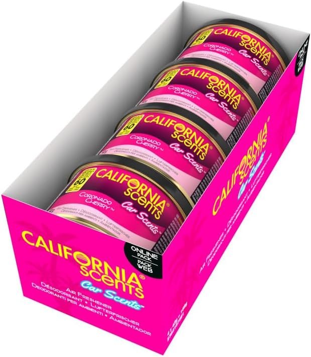 California Scents, Car Air Fresheners Can, Coronado Cherry Scent, Pack of 4, Strong Adjustable Long-Lasting Fragrance, Eliminates Odour