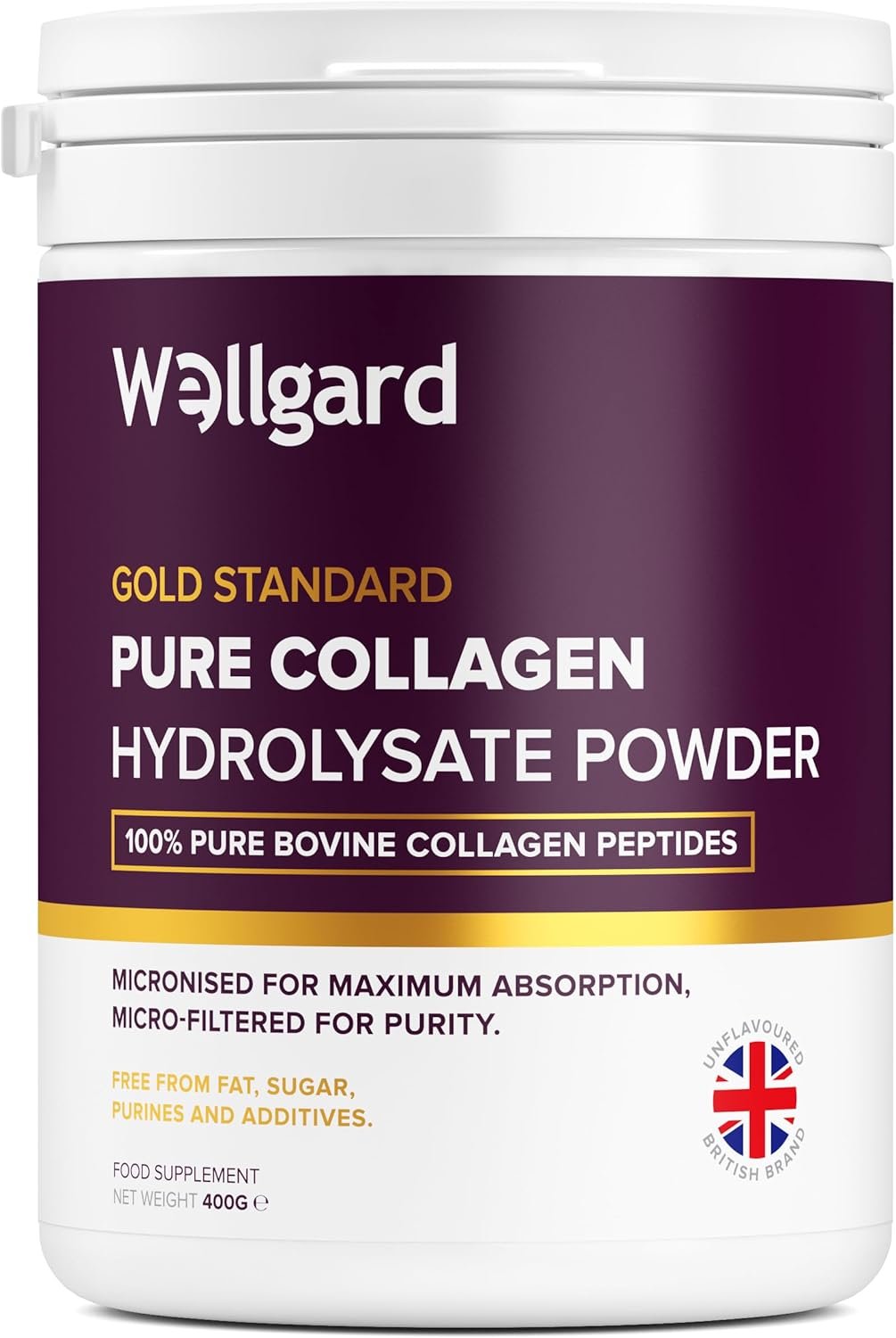 Collagen Powder, Gold Standard Bovine Collagen Peptides Powder by Wellgard – High Levels of The 8 Essential Amino Acids, Collagen Supplements, Halal & Kosher, Made in UK