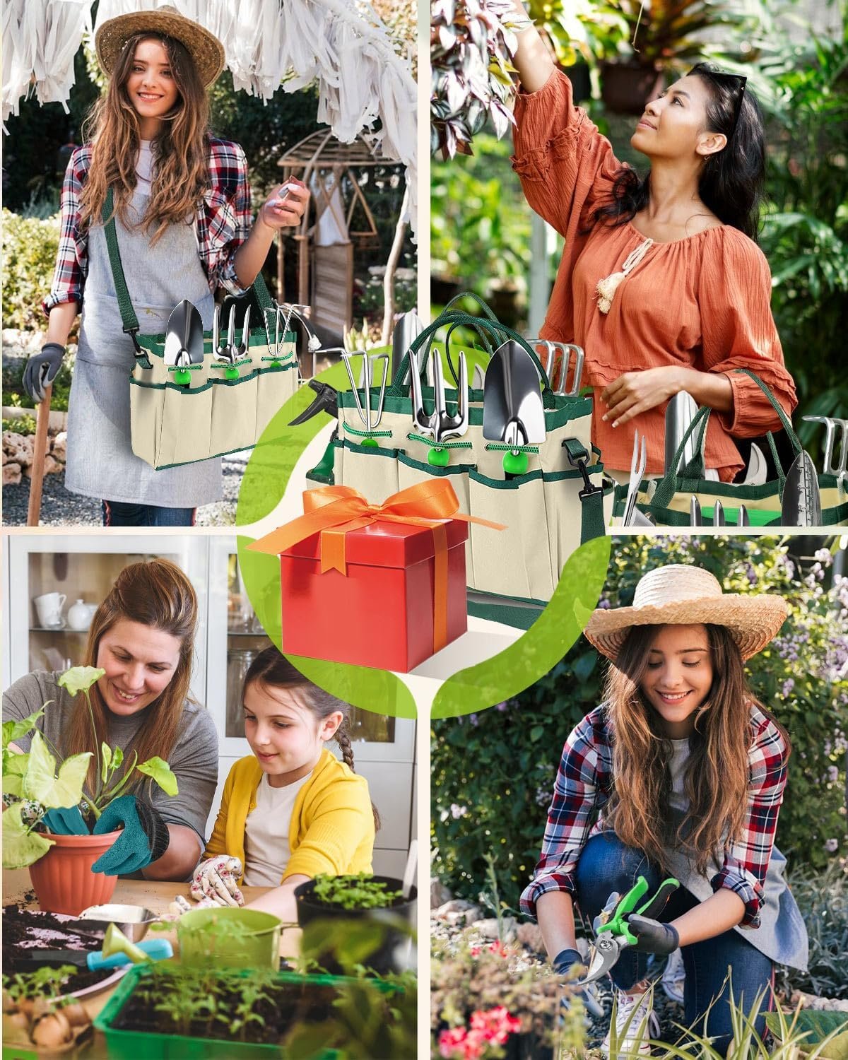 Zenmos 9 Pieces Garden Tools Set, Gardening Hand Tool with 2-in-1 Storage Bag, Gardening Kit with Non-Slip Handles, Heavy Duty Garden Tools for Women & Men - Green - Image 8