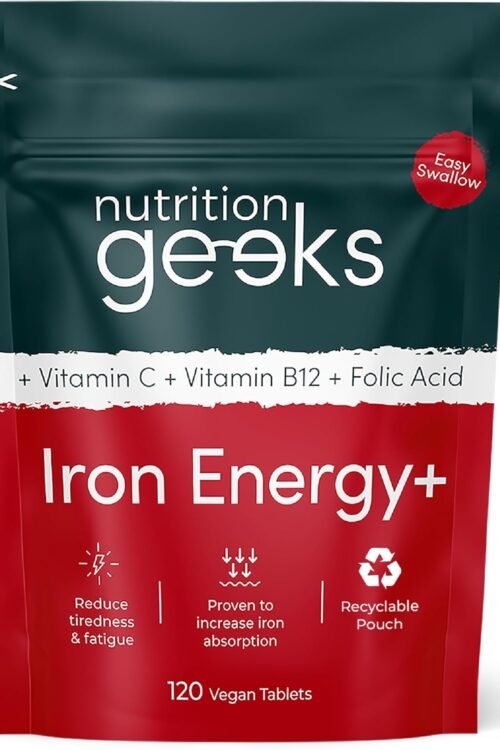 Iron Tablets High Strength – Energy Tablets with Vitamin C, B12 & Folic Acid – 120 Vegan Iron Supplements for Women and Men – 14mg – Enhanced Energy Support & Increased Absorption – UK Made
