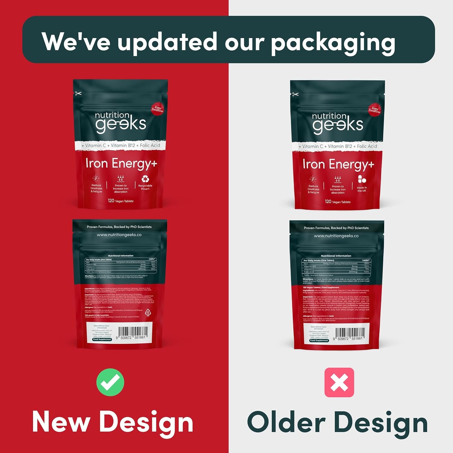 Iron Tablets High Strength - Energy Tablets with Vitamin C, B12 & Folic Acid - 120 Vegan Iron Supplements for Women and Men - 14mg - Enhanced Energy Support & Increased Absorption - UK Made - Image 7