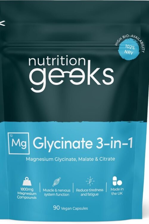 Magnesium Glycinate 3-in-1 Complex – 1800mg Supplements as Bisglycinate, Citrate & Malate 90 Vegan Capsules, Triple High Absorption 384mg Elemental, UK Made (Packaging Design May Vary)
