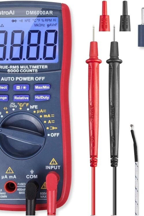 AstroAI Digital Multimeter, TRMS 6000 Counts Multimeters Manual and Auto Ranging; Measures Voltage, Current, Resistance, Continuity, Capacitance, Frequency; Tests Diodes, Transistors, Temperature