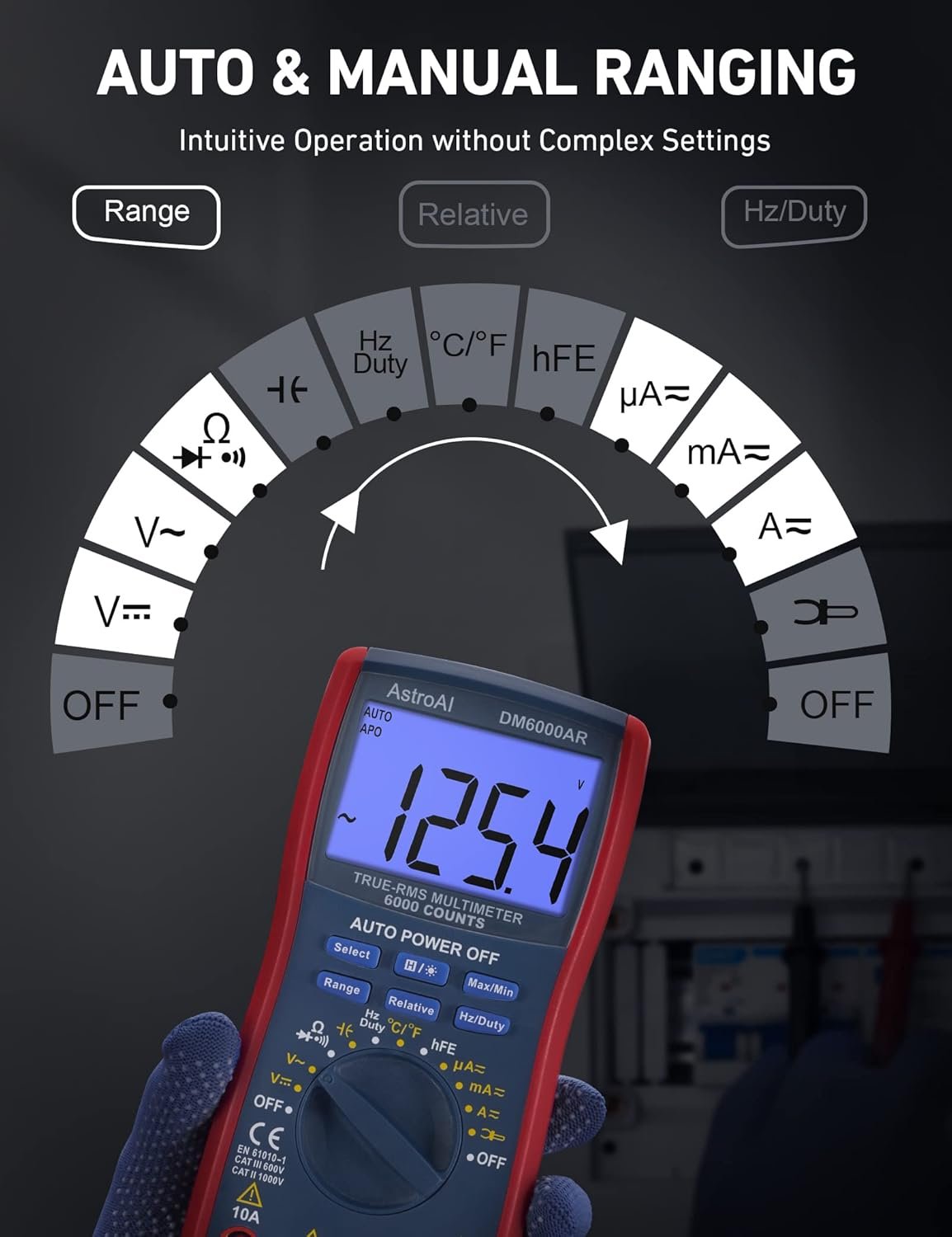 AstroAI Digital Multimeter, TRMS 6000 Counts Multimeters Manual and Auto Ranging; Measures Voltage, Current, Resistance, Continuity, Capacitance, Frequency; Tests Diodes, Transistors, Temperature - Image 2