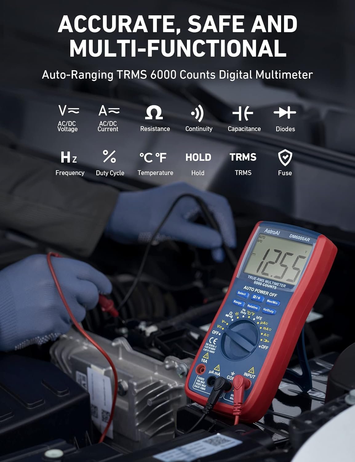 AstroAI Digital Multimeter, TRMS 6000 Counts Multimeters Manual and Auto Ranging; Measures Voltage, Current, Resistance, Continuity, Capacitance, Frequency; Tests Diodes, Transistors, Temperature - Image 8