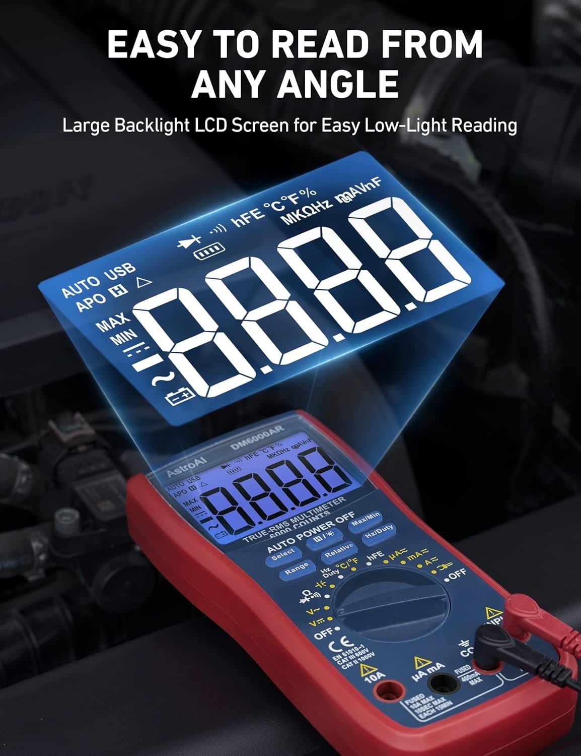 AstroAI Digital Multimeter, TRMS 6000 Counts Multimeters Manual and Auto Ranging; Measures Voltage, Current, Resistance, Continuity, Capacitance, Frequency; Tests Diodes, Transistors, Temperature - Image 6