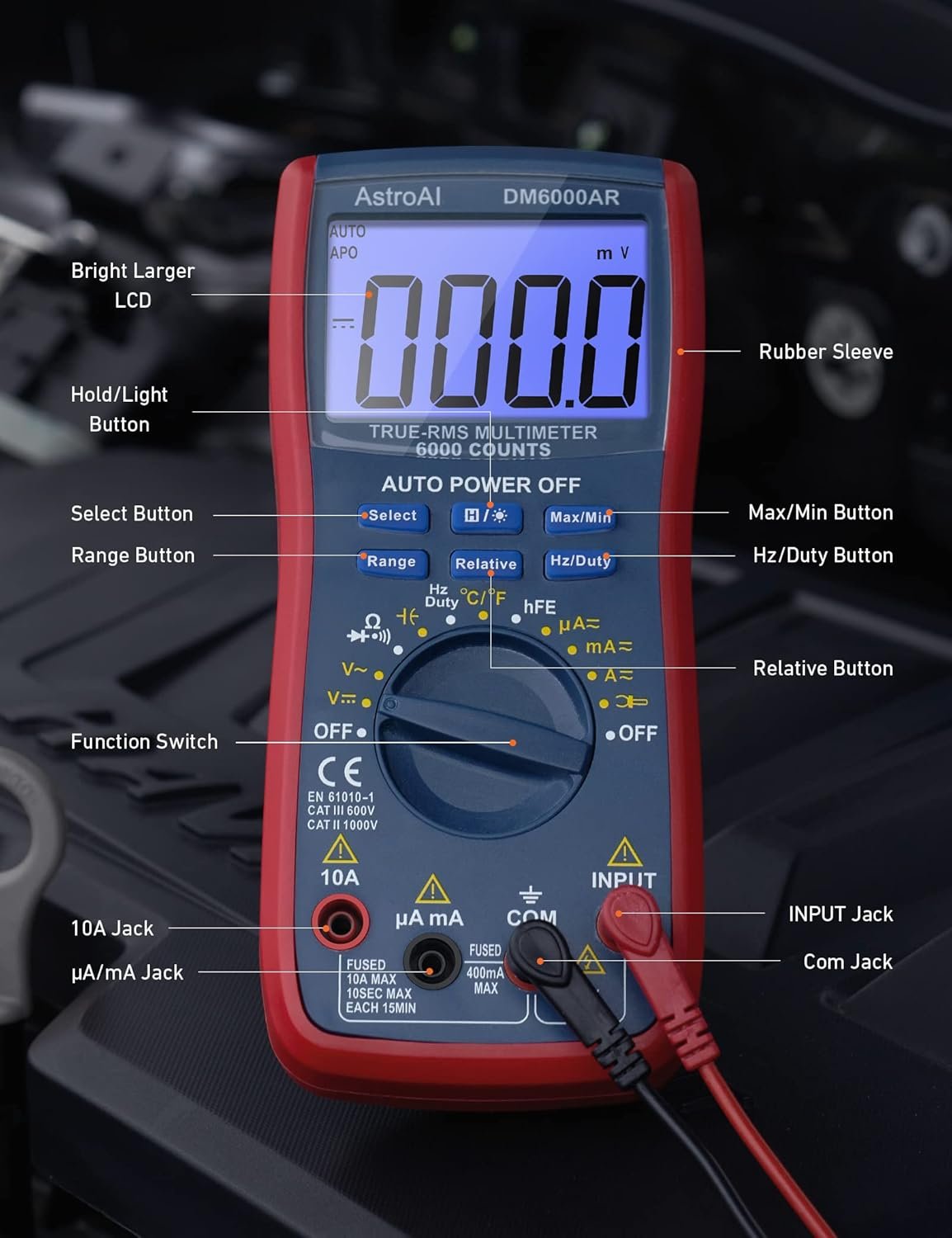 AstroAI Digital Multimeter, TRMS 6000 Counts Multimeters Manual and Auto Ranging; Measures Voltage, Current, Resistance, Continuity, Capacitance, Frequency; Tests Diodes, Transistors, Temperature - Image 3