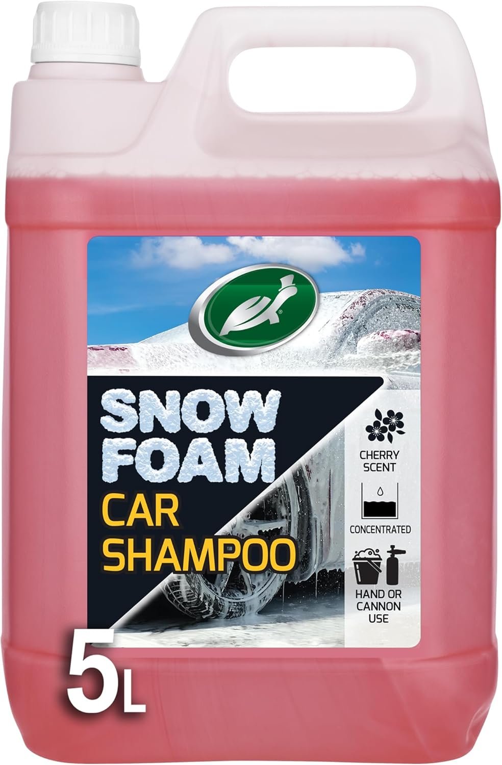 Turtle Wax Cherry Snow Foam 53111 - Thick, Rich Car Shampoo & Wash Removes Road Film, Grease, Oil & Dirt – Streak Free Formula Safe for All Paint, Tires, Wheels & Trim - 5L, Pack of 1