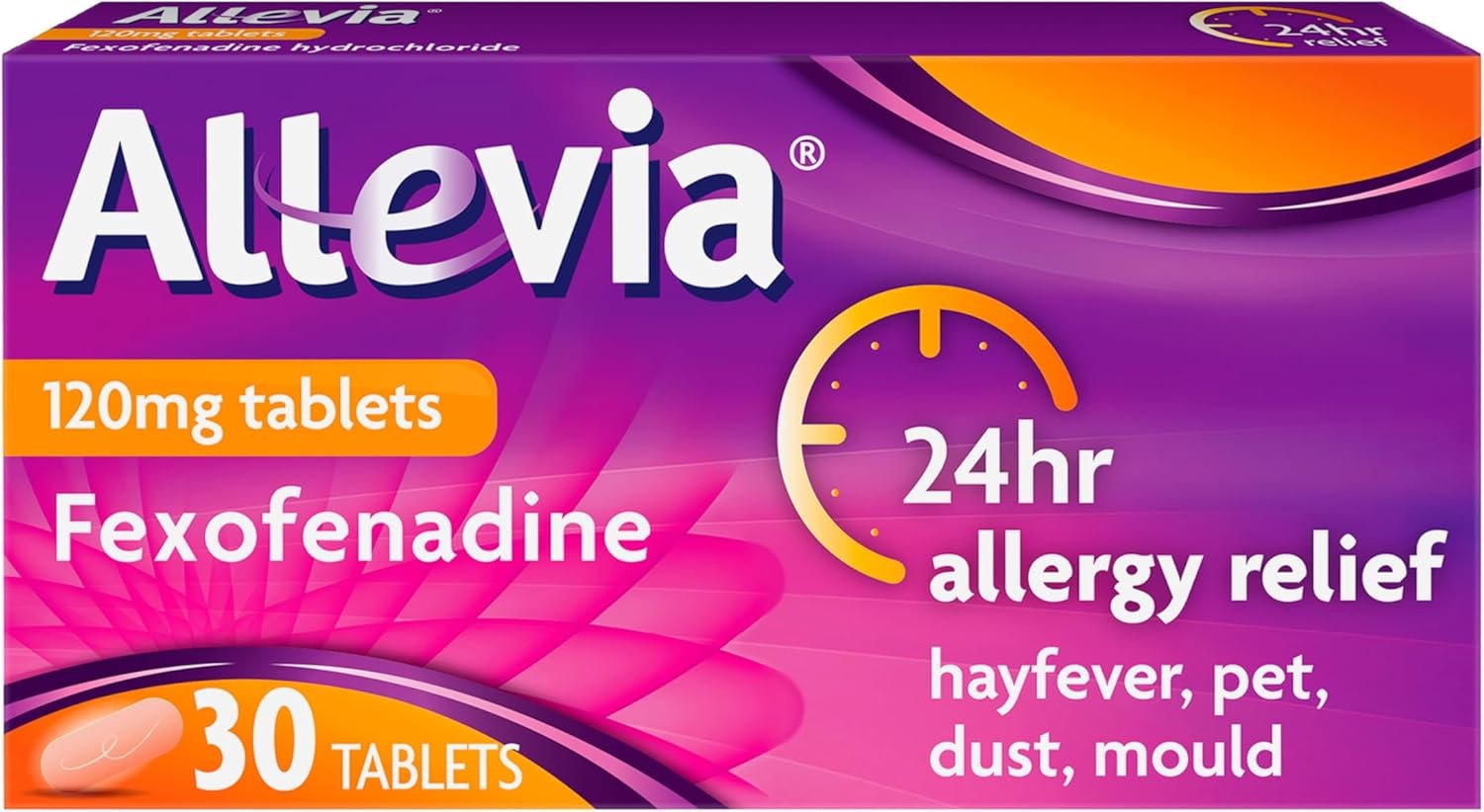 Allevia Hayfever Allergy Tablets, Prescription Strength 120 mg Fexofenadine, 24hr Relief Acts Within 1 Hour, Including Sneezing, Watery Eyes, Itchy and Runny Nose, 30 Tablets
