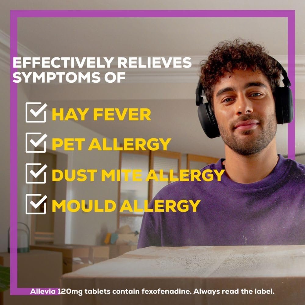 Allevia Hayfever Allergy Tablets, Prescription Strength 120 mg Fexofenadine, 24hr Relief Acts Within 1 Hour, Including Sneezing, Watery Eyes, Itchy and Runny Nose, 30 Tablets - Image 2