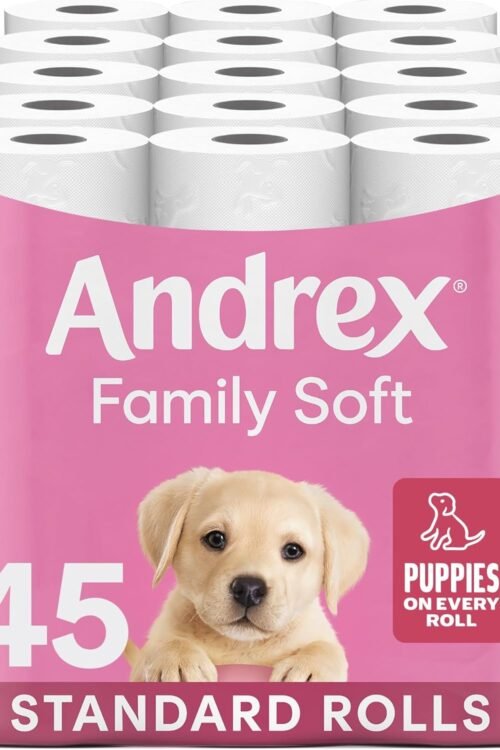 Andrex Family Soft Toilet Tissue 45 Rolls (Previously Andrex Gentle Clean) Gentle on your Family’s skin– Bulk Pack of 45 Toilet Rolls, FSC Certified