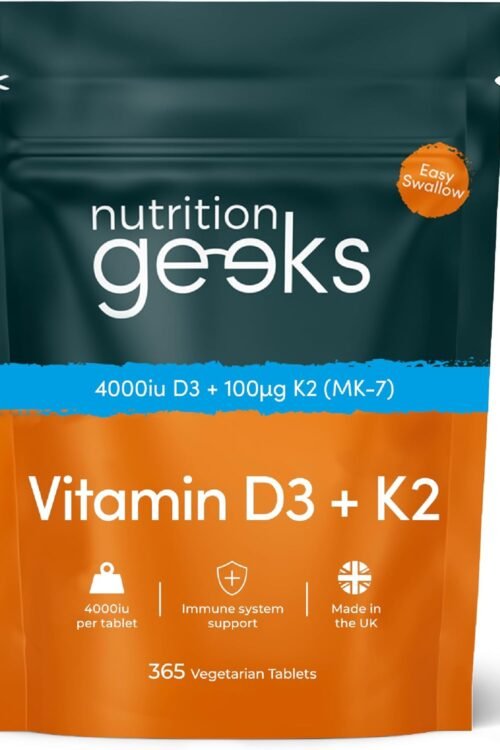 Vitamin D3 4000 iu & Vitamin K2 MK7 100μg – 1 Year Supply, 365 Easy-Swallow Vitamin D3 K2 Tablets, 1-A-Day High Strength Vegetarian D3 and K2 Vitamin Supplements, UK Made Vitamin D Tablets