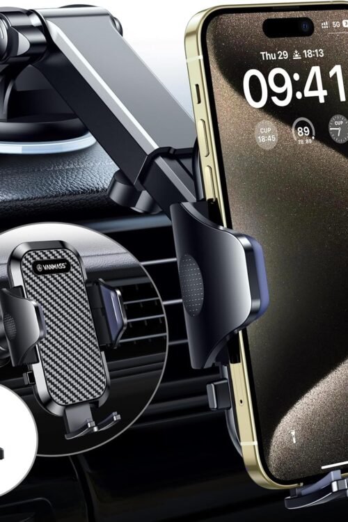 VANMASS 2025 BEST Car Phone Holder [Upgraded Suction & Clip]Rotatable Universal Mobile Phone Mount Dashboard Windscreen Vent Cradle Van Automobile Accessories for iPhone 16 Pro Max 15 14 13 12 Samsung