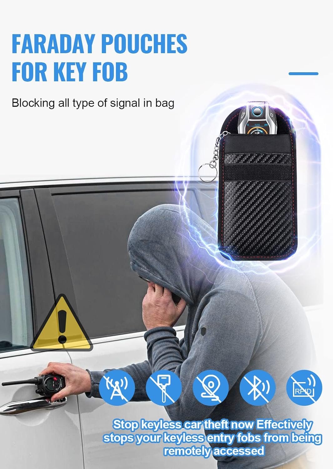 Faraday Pouch for car Keys,Faraday Bag | Car Key Signal Blocking Pouch | Keyless Entry Car Keys Case | RFID Blocker Bag for Car Security | Anti-theft Remote Entry Keyless Protect,Pack of 2 - Image 3