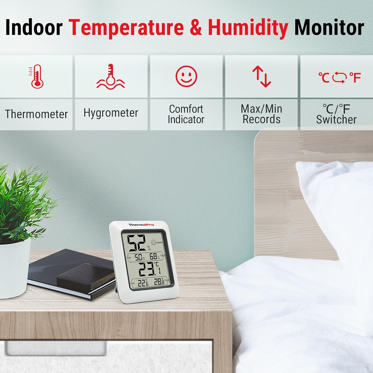 ThermoPro TP50 Digital Thermo-Hygrometer Indoor Room Thermometer with Recording and Climate Indicator for Room, Climate Control Monitor - Image 3