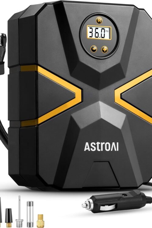 AstroAI Tyre Inflator Air Compressor 12V DC, Digital Car Tyre Pump 150 PSI, Preset Tyre Pressure & Auto Shutoff, Electric Air Pump for Car Tyres, Bicycles, Other Inflatables (Black&Yellow)