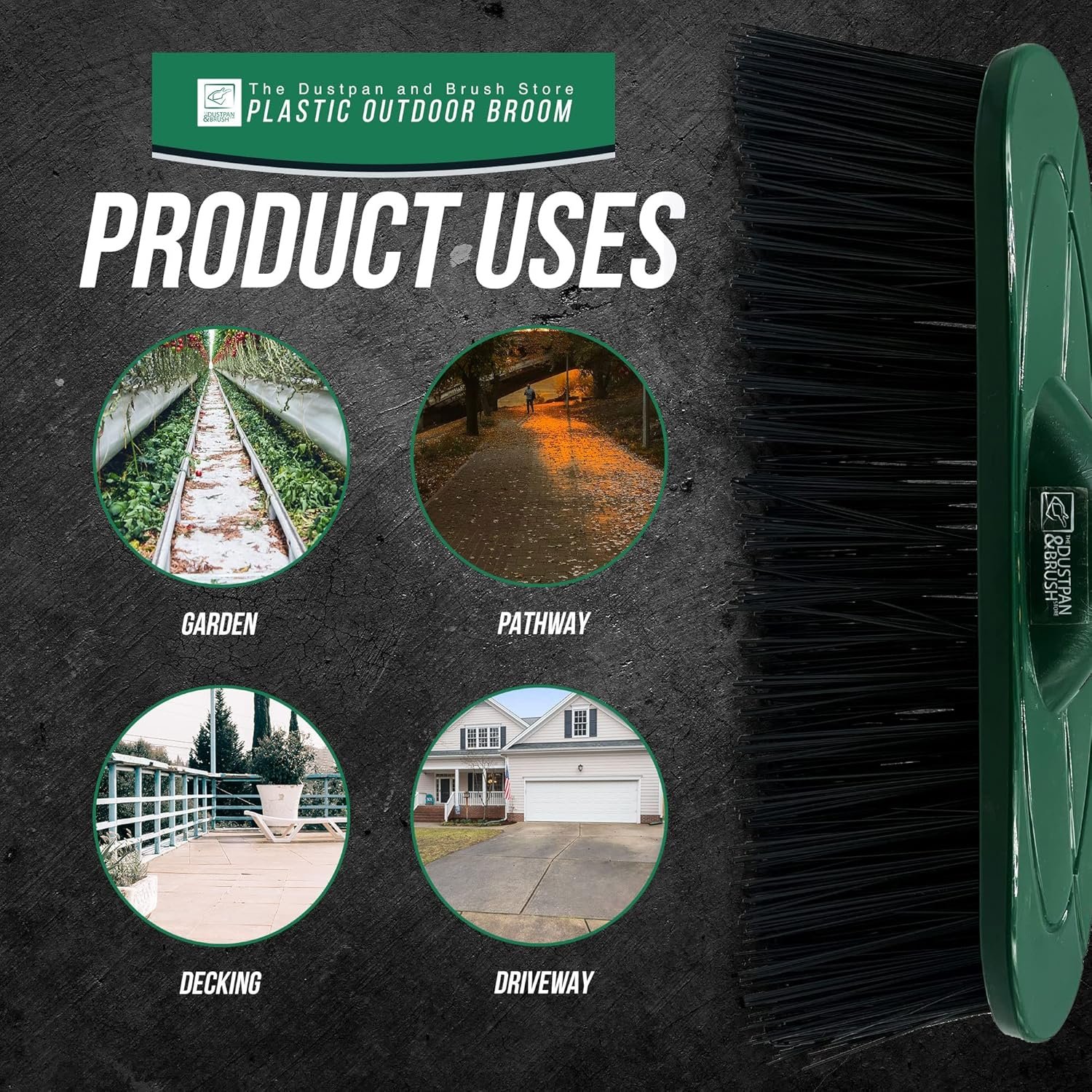 Yard Broom Outdoor Heavy Duty, 10” Garden Broom Synthetic Hard Bristle Brush Head with Strong Handle, Stiff Sweeping Brush Outdoor - Image 4