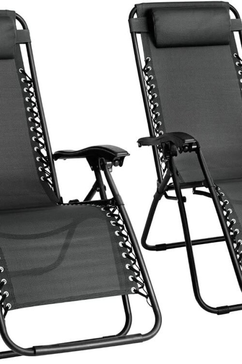 Straame Garden | Zero Gravity Chair | Set of 2 | Heavy Duty Textoline | Outdoor & Garden Sunloungers | Reclining & Folding Chair with Cup Holder and Headrest Pillow