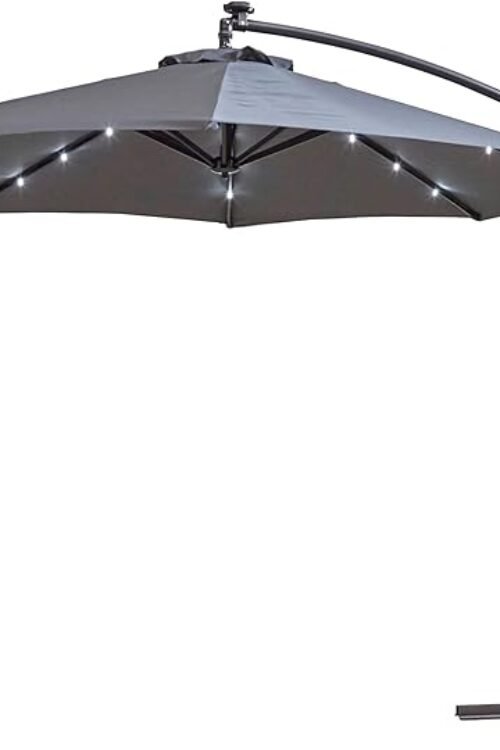 Neo 3M Garden Banana Outdoor Waterproof Freestanding Parasol LED Lights Hanging Cantilever Umbrella Sun Shade with Crank Handle Cross Base