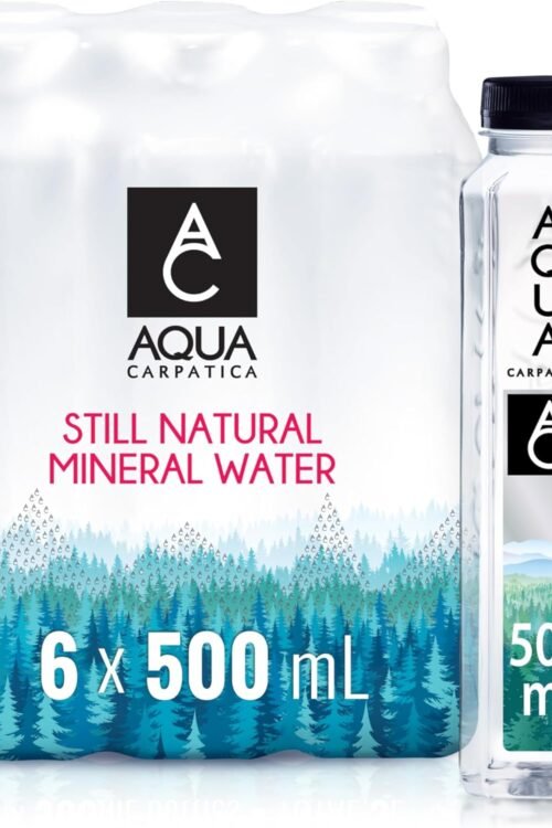 AQUA Carpatica Pure Natural Still Mineral Water, Virtually Nitrate Free, Low Sodium, Naturally Alkaline, Natural Electrolytes, Premium Multipack 100% Recyclable, 500 ml (Pack of 6)